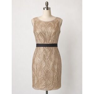 JAX Sequin Sheath Dress Size 14 Champagne Gold Geometric Sleeveless Art Deco NWT